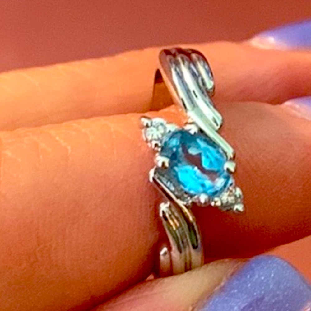 Sterling Silver With Blue/White Topaz Ring